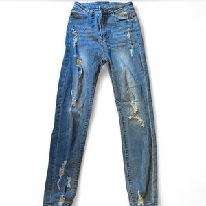 SHEIN Blue Distressed Skinny Jeans